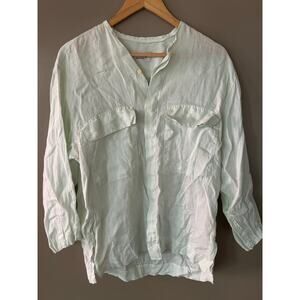 Mondo Mint Green 100% Linen Oversized Button Down Shirt coastal Mandarin Collar
